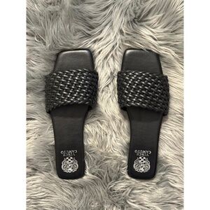 Vince Camuto Women's Arissa Woven Flat Sandal Slide, Black, 11